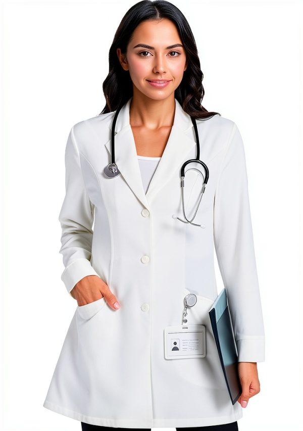 Professional White Lab Coat Long Sleeve – Premium Fabric Tailored Fit-4