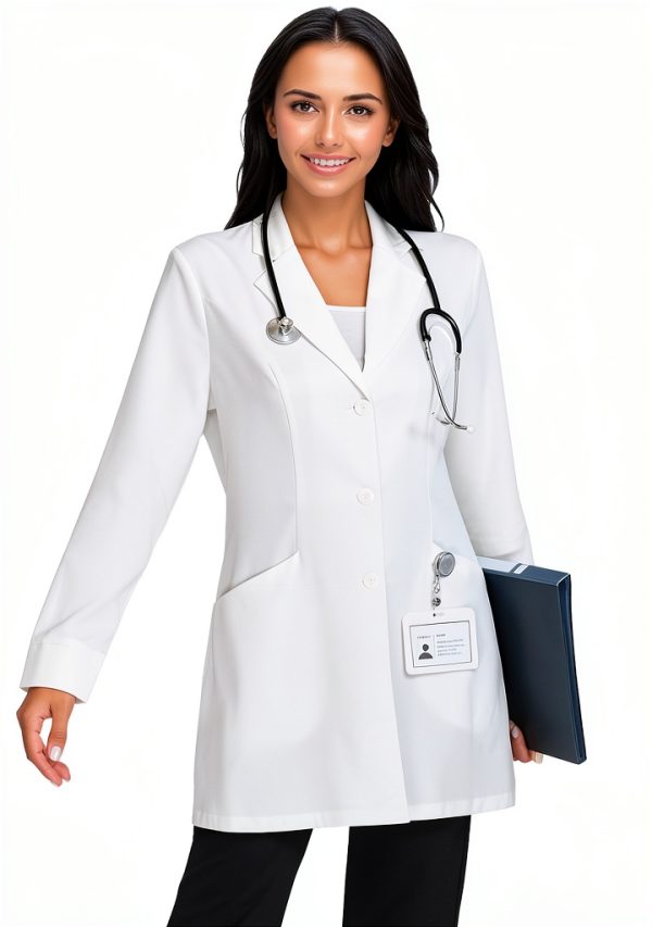 Professional White Lab Coat Long Sleeve – Premium Fabric Tailored Fit-3