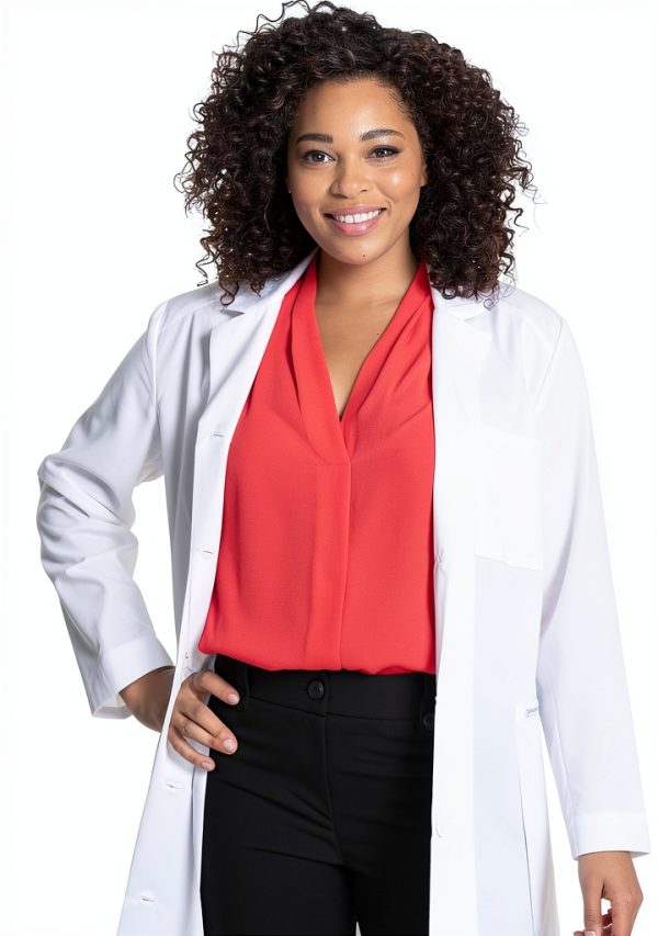 Cherokee Women Lab Coat with Button Front, 3 Pocket, White-0