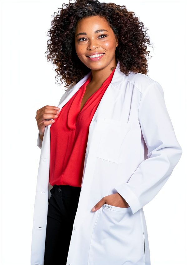 Cherokee Women Lab Coat with Button Front, 3 Pocket, White-2