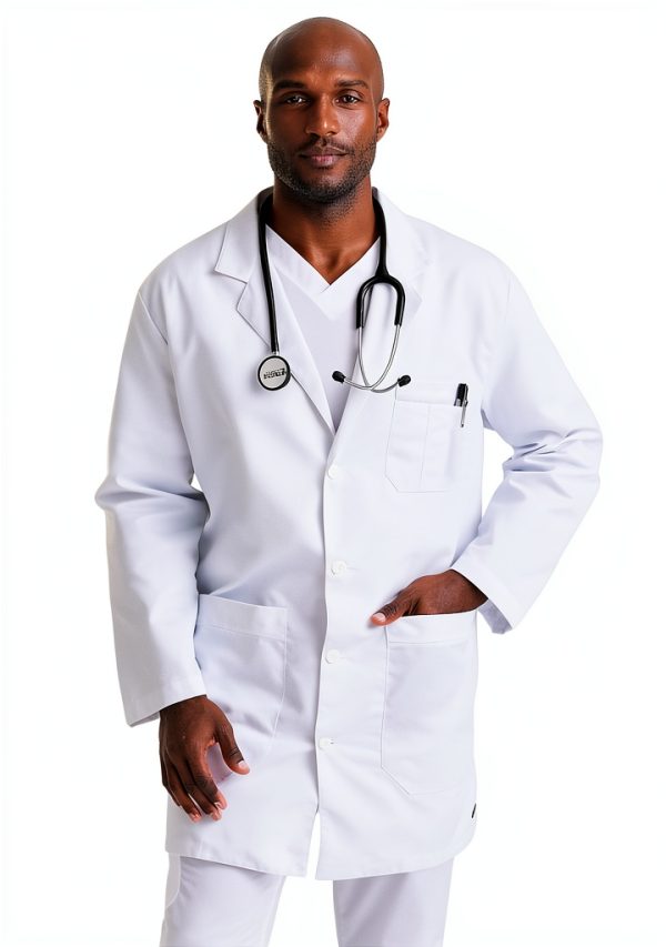 Grey's Anatomy Men's 5 Pocket 37" White Lab Coat Modern Fit-0