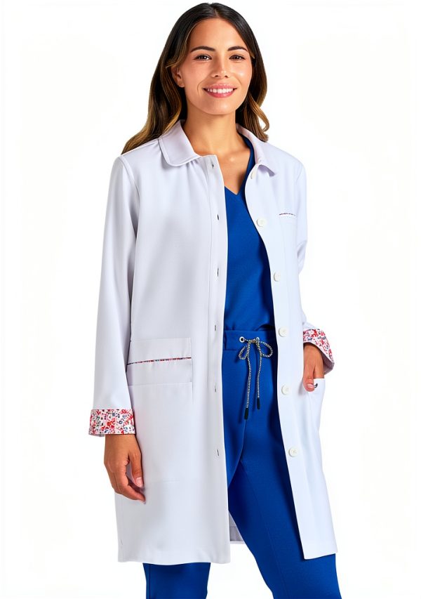 KOI Essentials Women's Pearlescent Button-Front 4 Pocket Lab Coat34.5"-0
