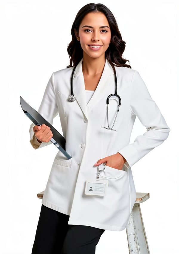 Professional White Lab Coat Long Sleeve – Premium Fabric Tailored Fit-5