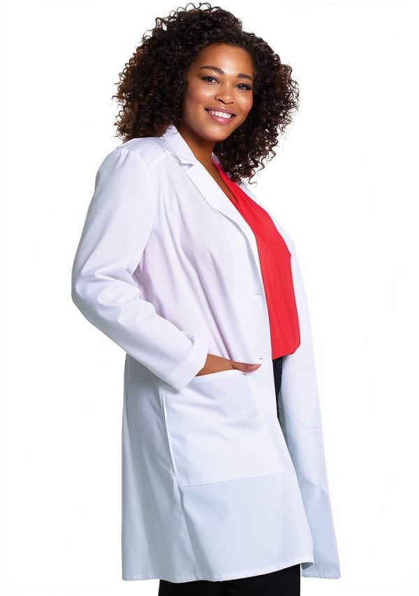 Cherokee Women Lab Coat with Button Front, 3 Pocket, White-4