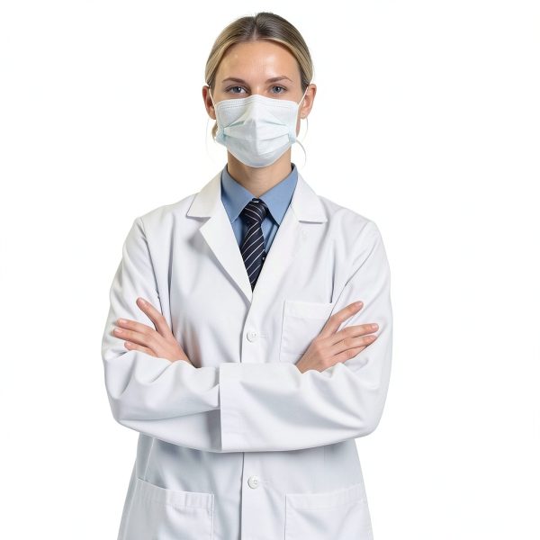Greenour Professional Lab Coat Women Long Sleeve White with 3 Pockets-3