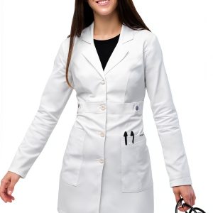 Adar Universal Stretch Women Lab Coat - White 36in Tab-Waist-0