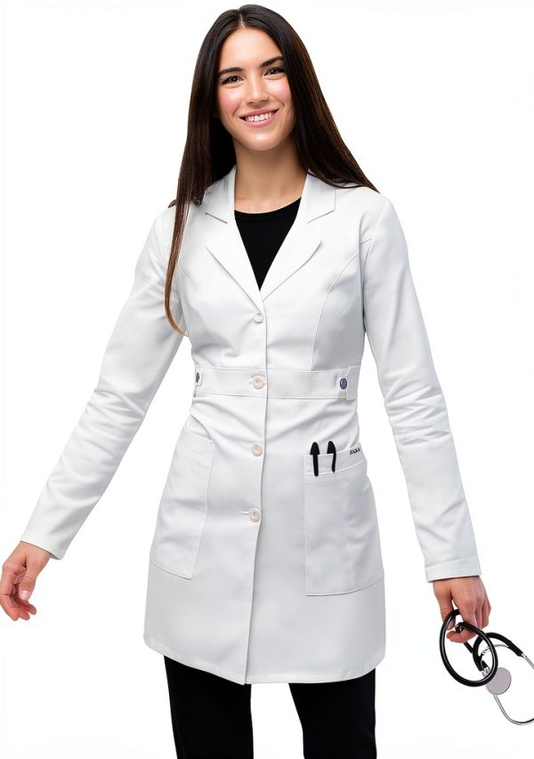 Adar Universal Stretch Women Lab Coat - White 36in Tab-Waist-0