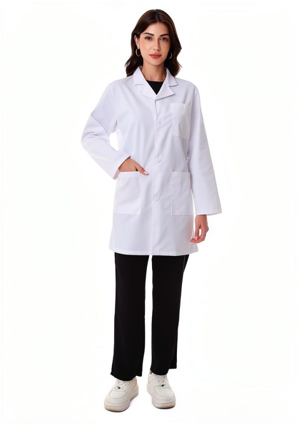 Greenour Professional Lab Coat Women Long Sleeve White with 3 Pockets-5