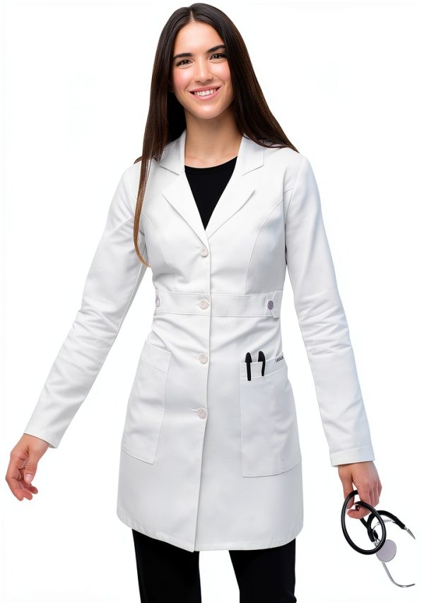 Adar Universal Stretch Women Lab Coat - White 36in Tab-Waist-2