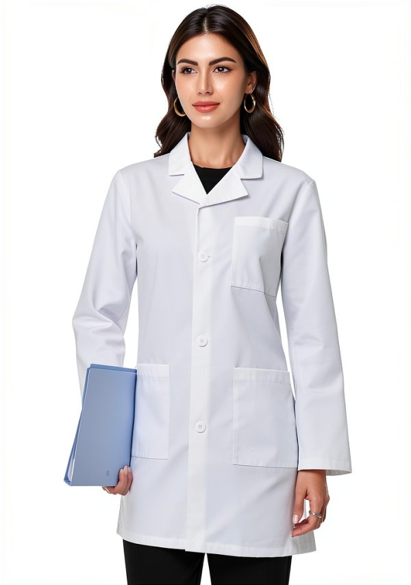 Greenour Professional Lab Coat Women Long Sleeve White with 3 Pockets-7