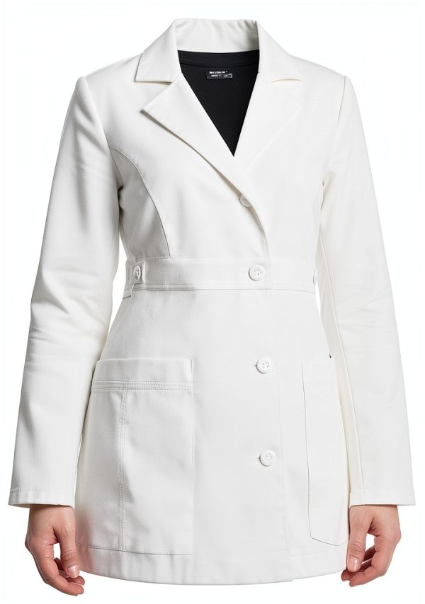 Adar Universal Stretch Women Lab Coat - White 36in Tab-Waist-3