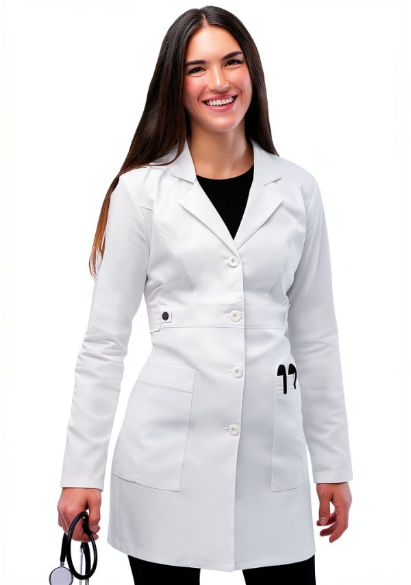 Adar Universal Stretch Women Lab Coat - White 36in Tab-Waist-4