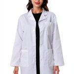 Greenour Professional Lab Coat Women Long Sleeve White with 3 Pockets-0