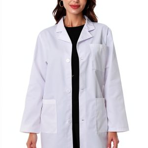 Greenour Professional Lab Coat Women Long Sleeve White with 3 Pockets-0
