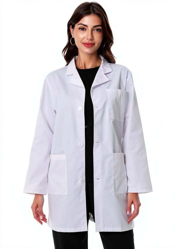 Greenour Professional Lab Coat Women Long Sleeve White with 3 Pockets-0