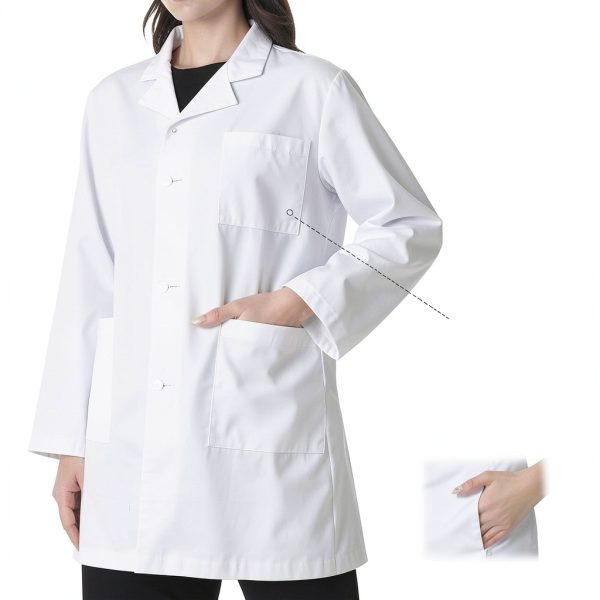 Greenour Professional Lab Coat Women Long Sleeve White with 3 Pockets-2